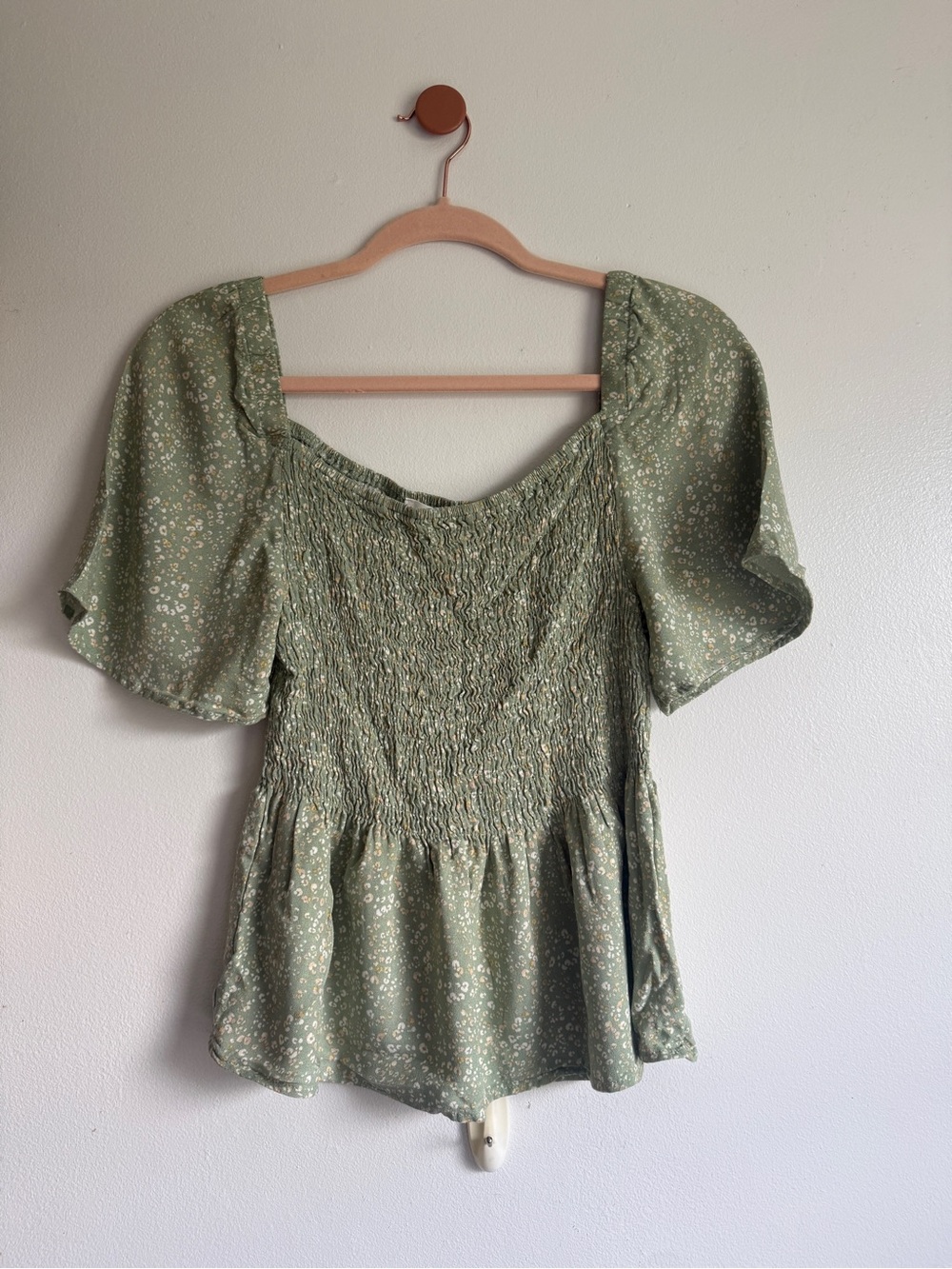 URBAN Romantics Sage Green Smocked Peplum Blouse